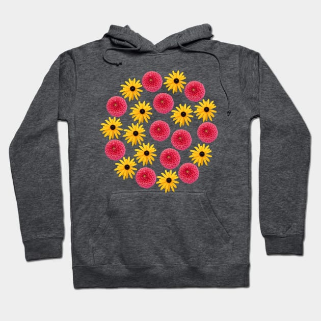 Red Dahlia and Yellow Daisy Floral Group Hoodie by ellenhenryflorals